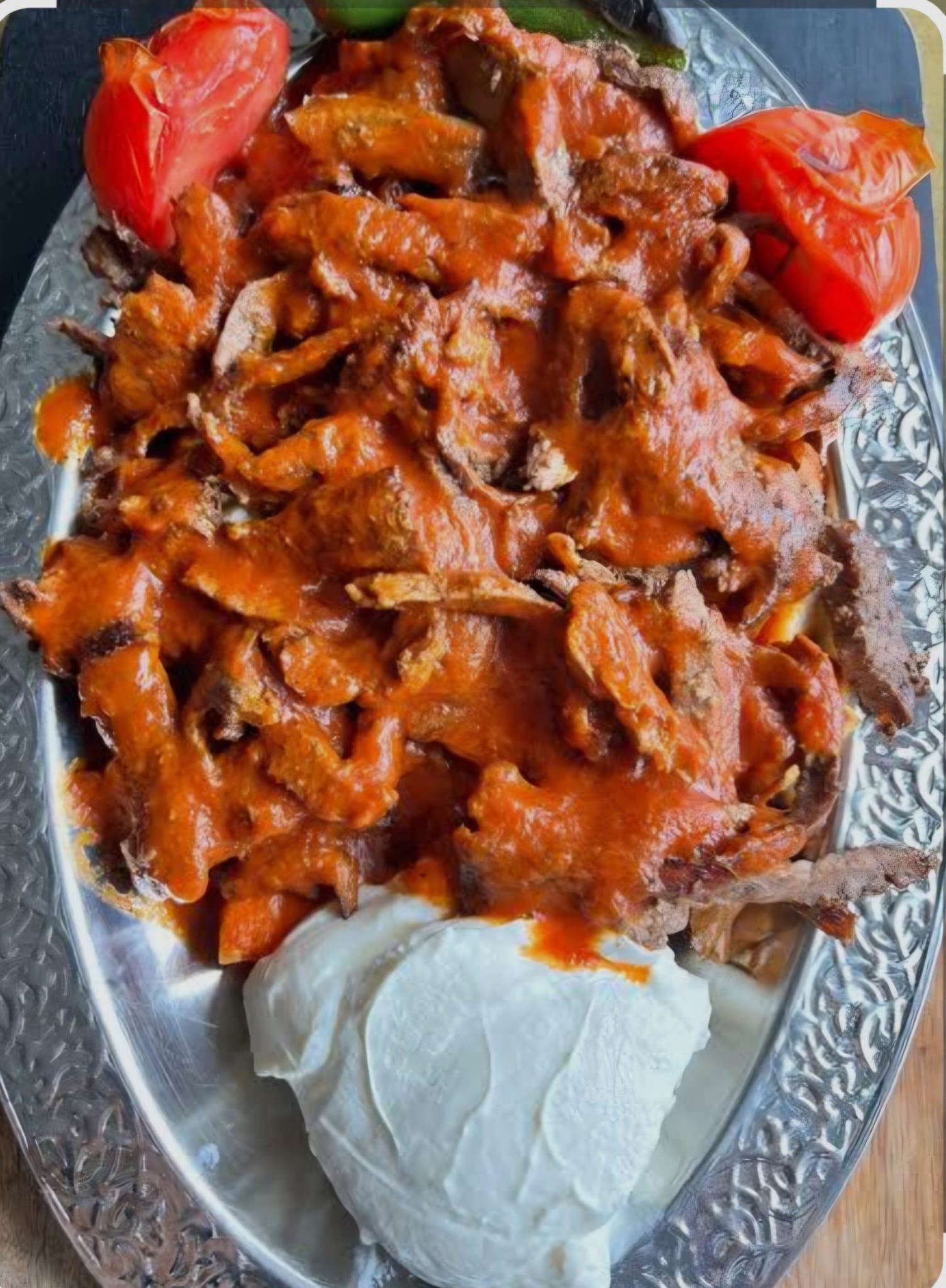 Iskender Kebab served on a traditional plate at Istanbul Mediterranean 2